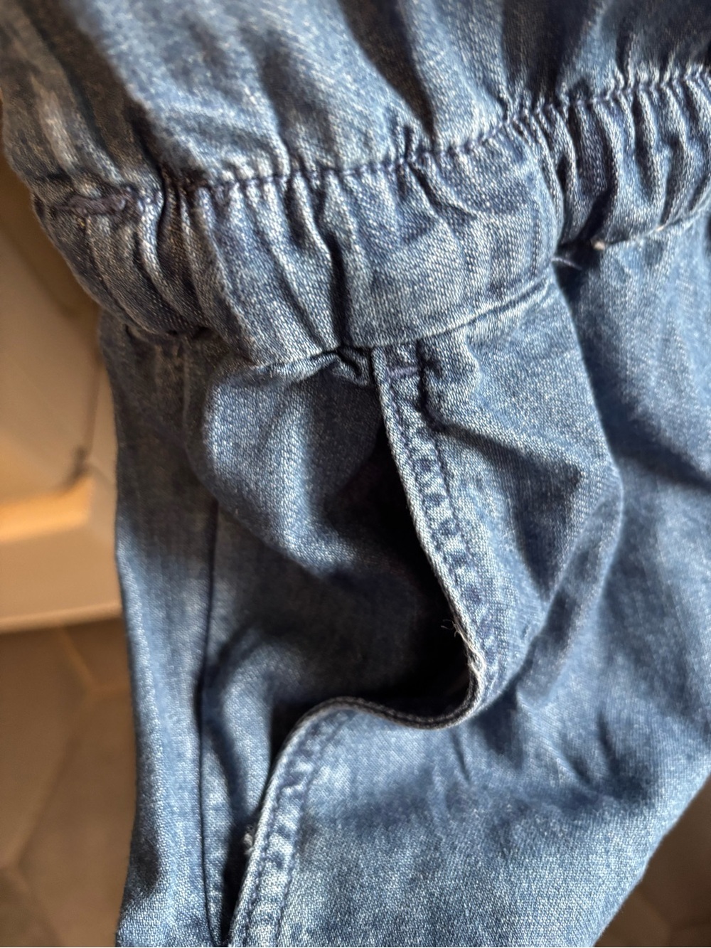 aerie Short-Sleeve Chambray One-Piece Romper in Blue - Picture 4 of 6